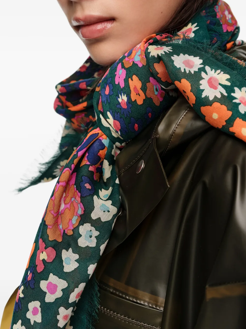 BIMBA Y LOLA Sjaal met franje en bloemenprint Groen