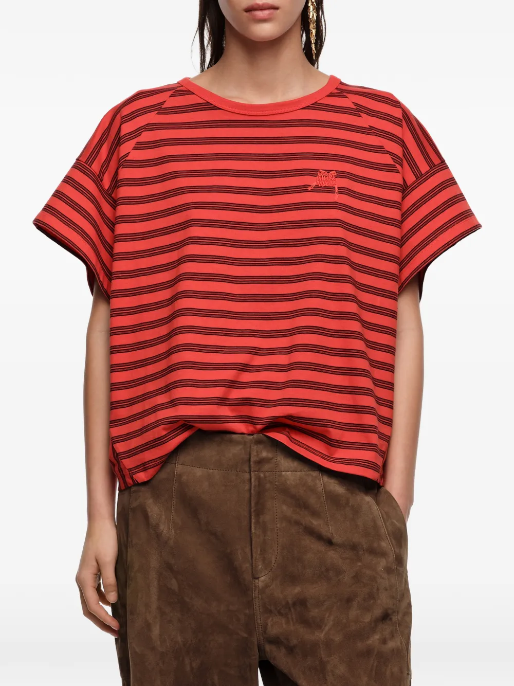 Bimba y Lola Gestreept T-shirt met borduurwerk Rood