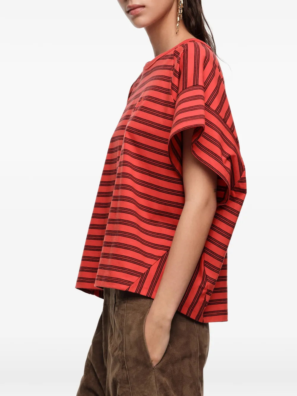 Bimba y Lola Gestreept T-shirt met borduurwerk Rood