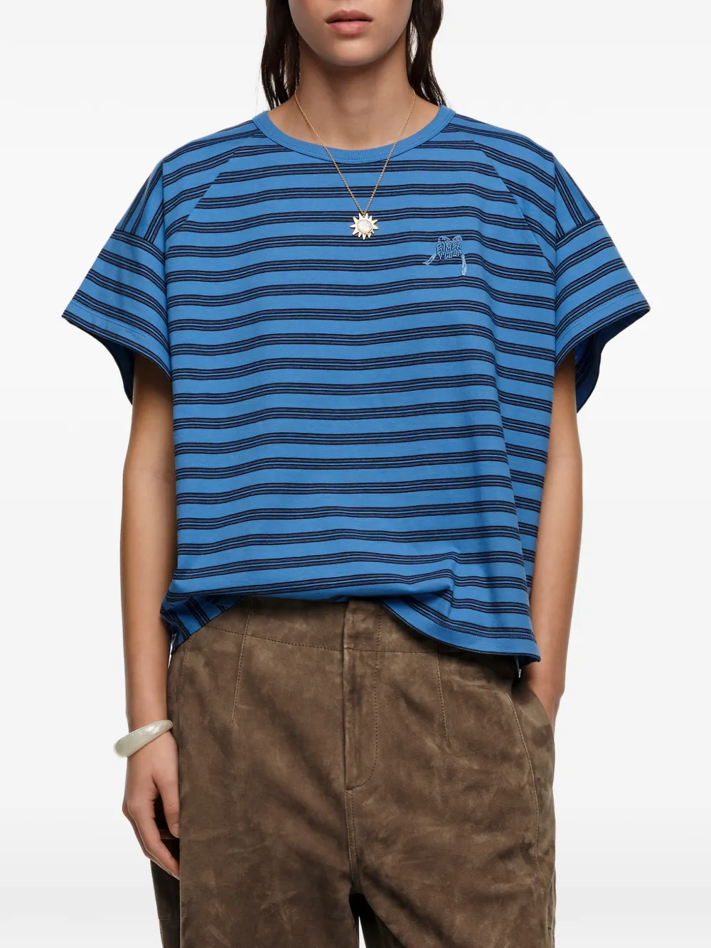  Bimba Y Lola Striped Embroidered T-shirt - Blue 