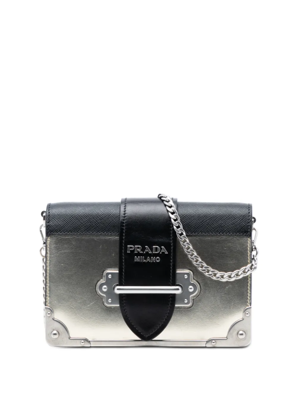 Prada Pre-Owned 2010-2025 Saffiano Trimmed Metallic Vitello Cahier Bag crossbody bag - Oro