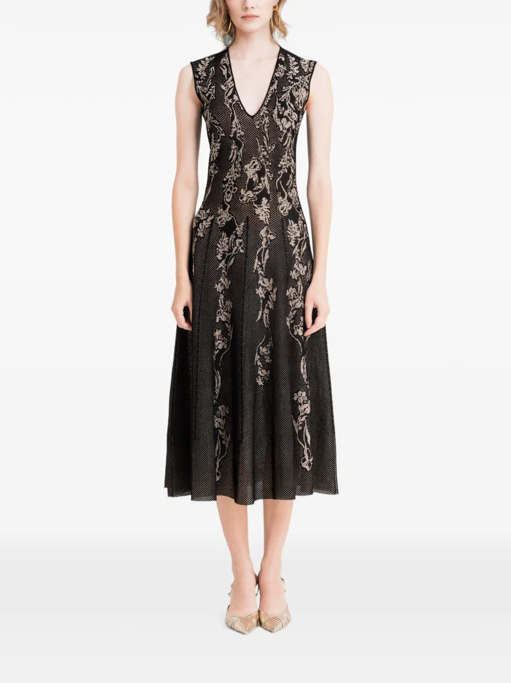 Gemy Maalouf Gemustertes Midikleid - Schwarz