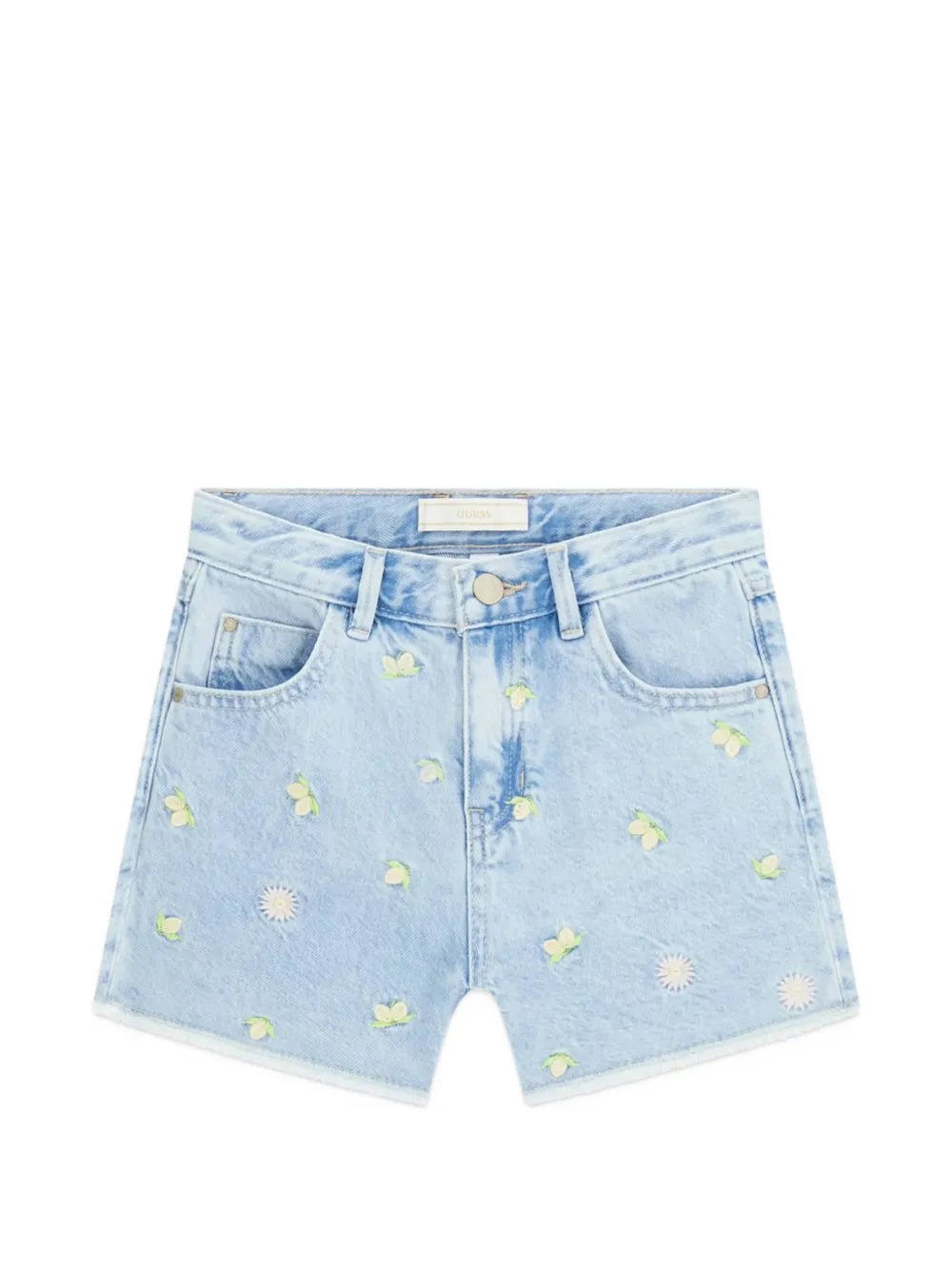 guess kids floral-embroidered denim shorts - Blu