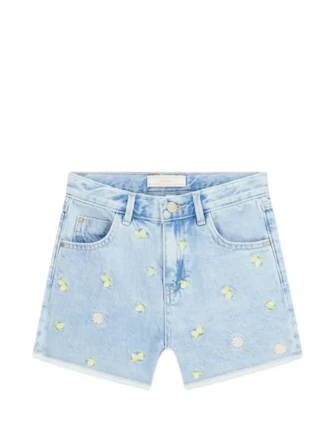 guess kids floral-embroidered denim shorts