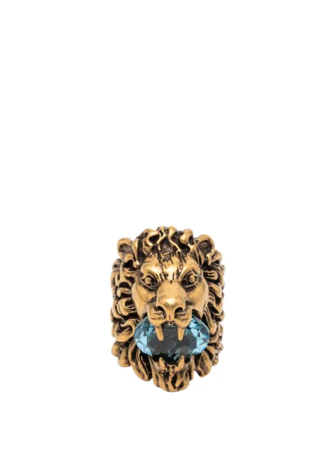 Gucci Pre-Owned 2000-2015 Gold Plated Crystal Lion Head Ring costume ring