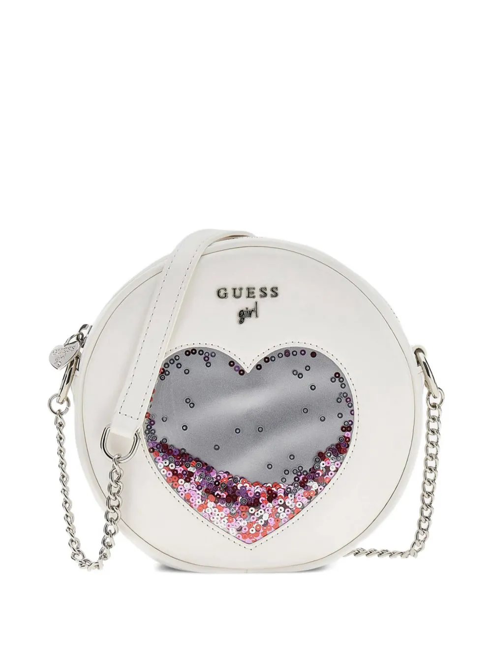 guess kids heart-shape sequin-embellished circular bag - Bianco