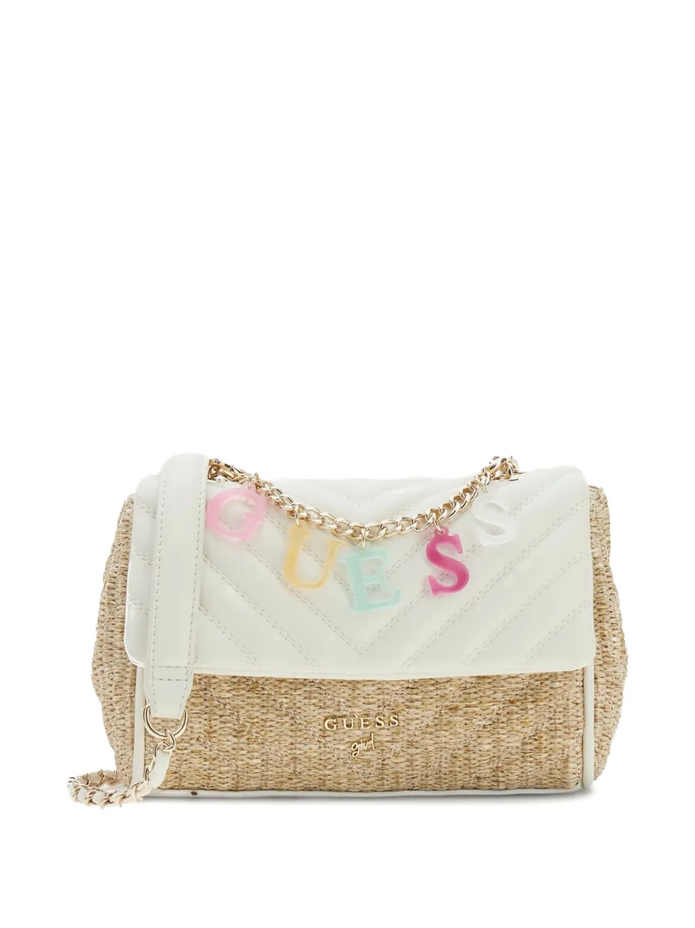 guess kids straw cross-body bag - Bianco