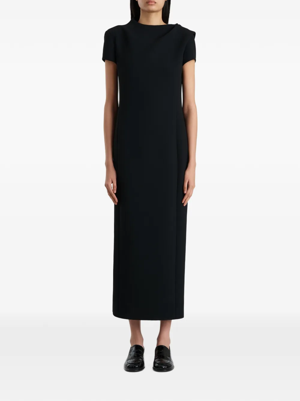 KHAITE Iryl Short Sleeve Midi Dress in Black, view 2
