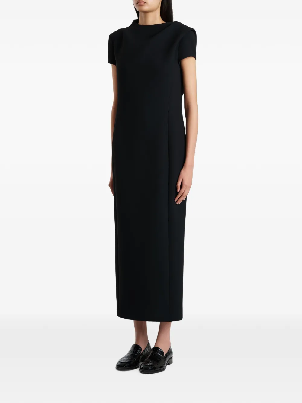 KHAITE Iryl Short Sleeve Midi Dress in Black, view 3