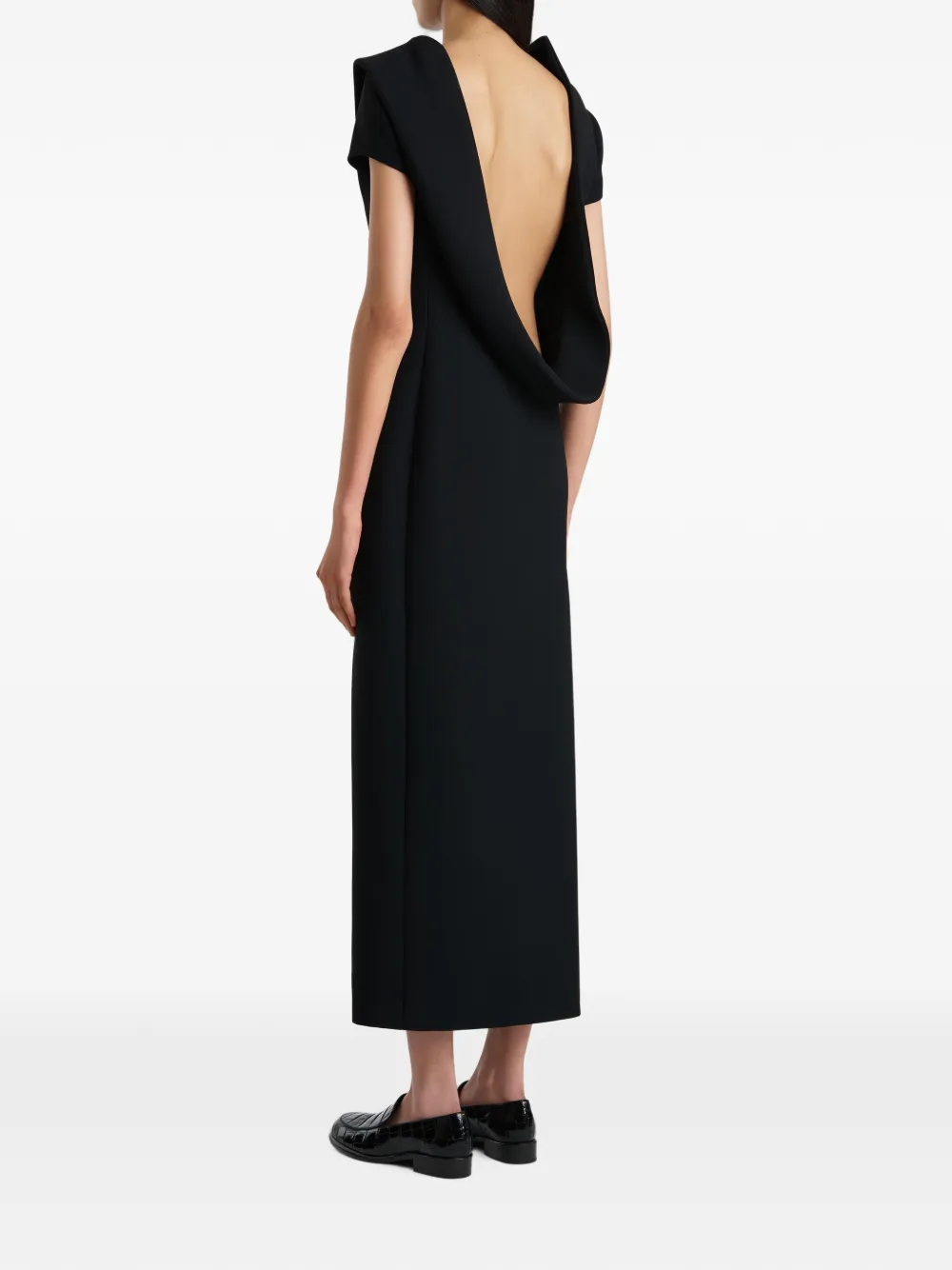 KHAITE Iryl Short Sleeve Midi Dress in Black, view 4