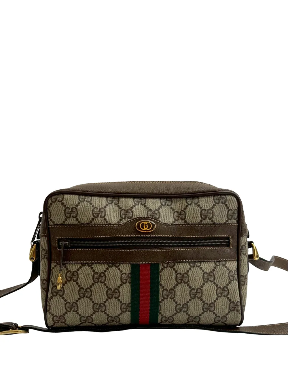 Gucci Pre-Owned Borsa a tracolla in tessuto GG Supreme con decorazione Web XX secolo - Marrone
