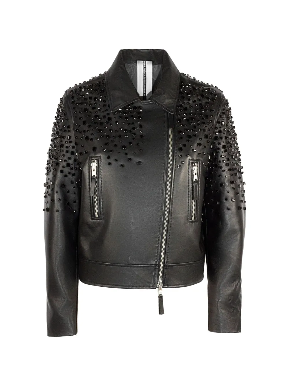 Sword 6.6.44 Decorative Appliqués Leather Biker Jacket In Black