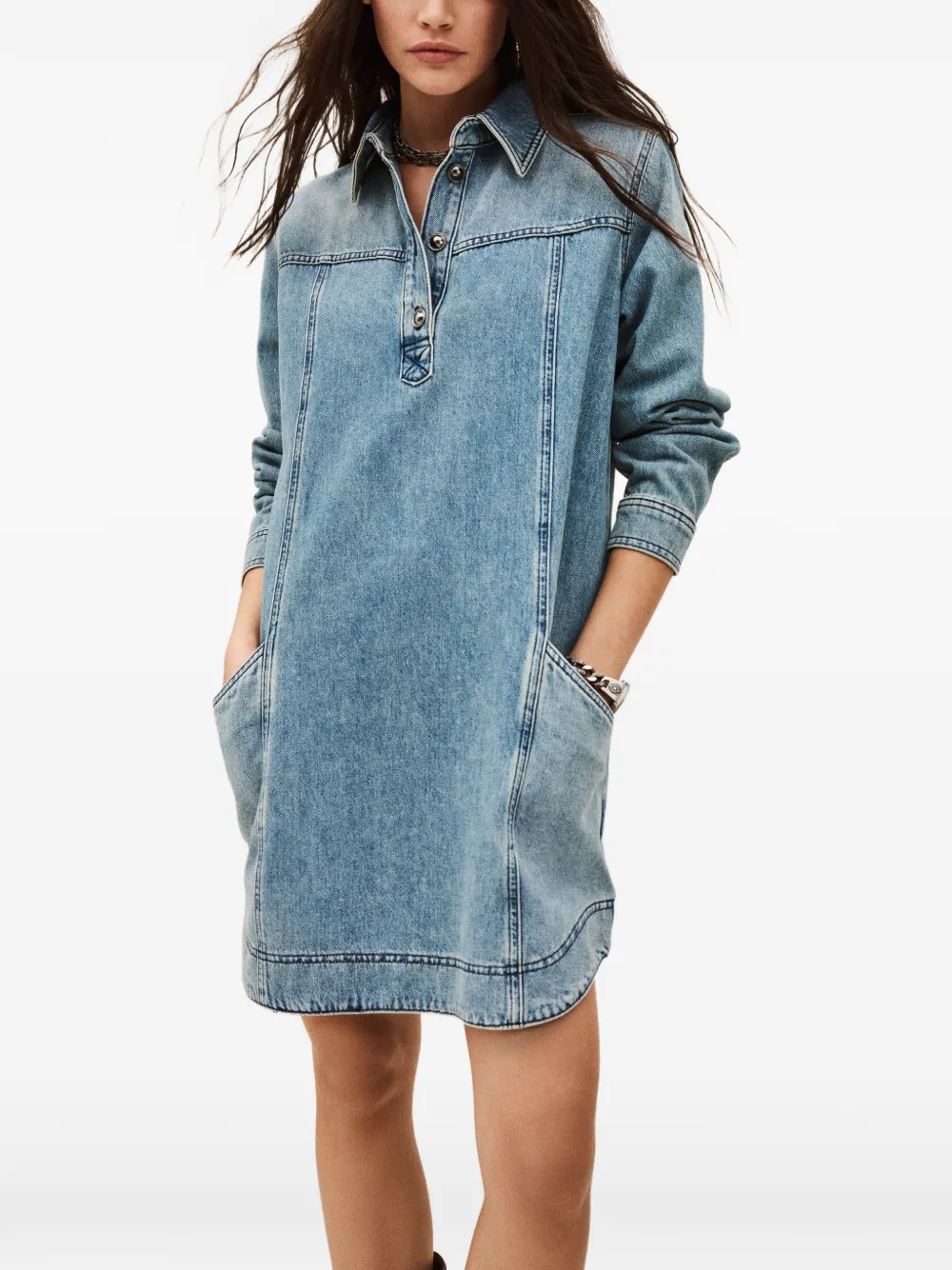  Ba&sh Tona Buttoned Denim Dress - Blue 