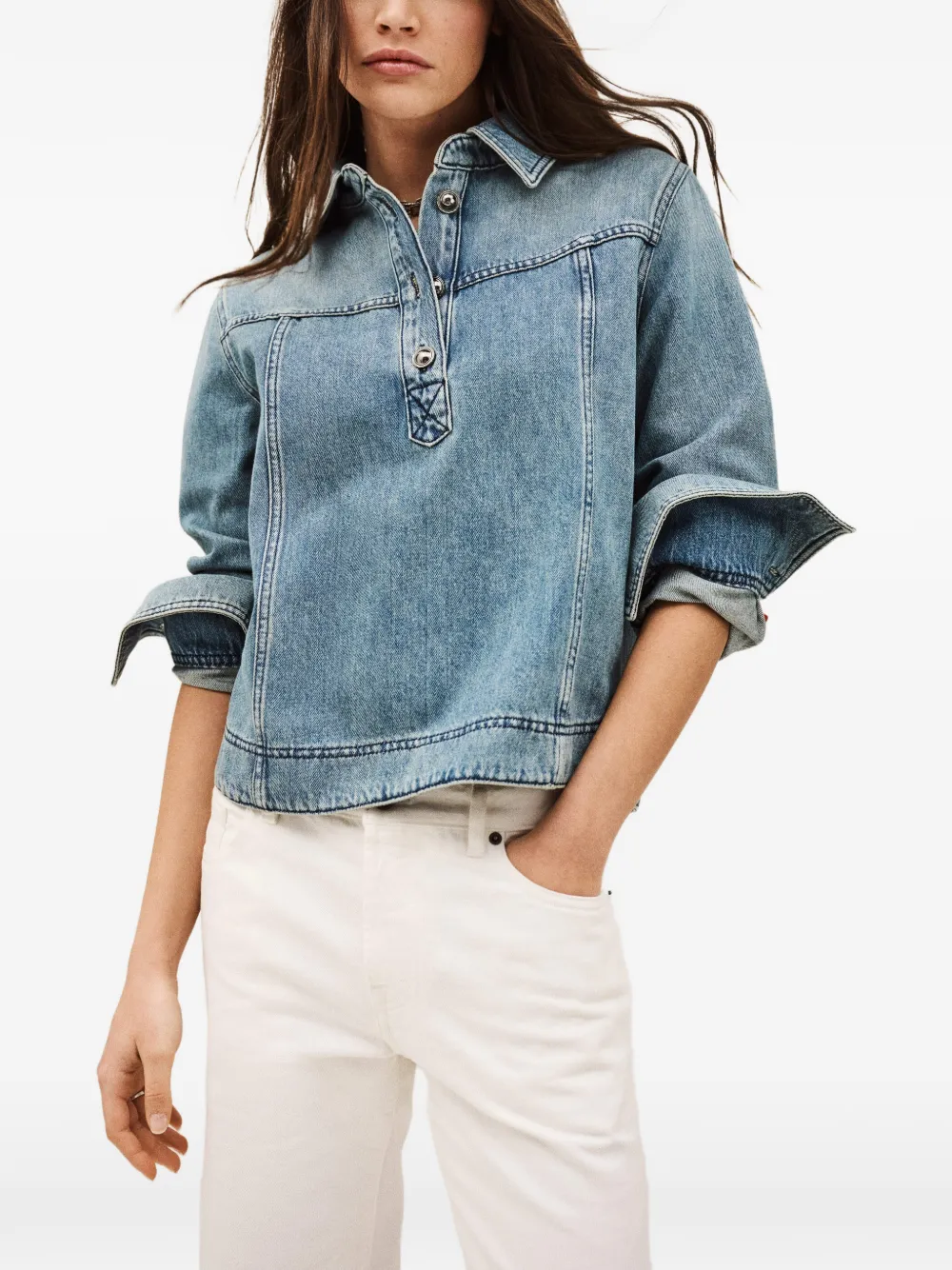  Ba&sh Tavy Buttoned Polo Top - Blue 