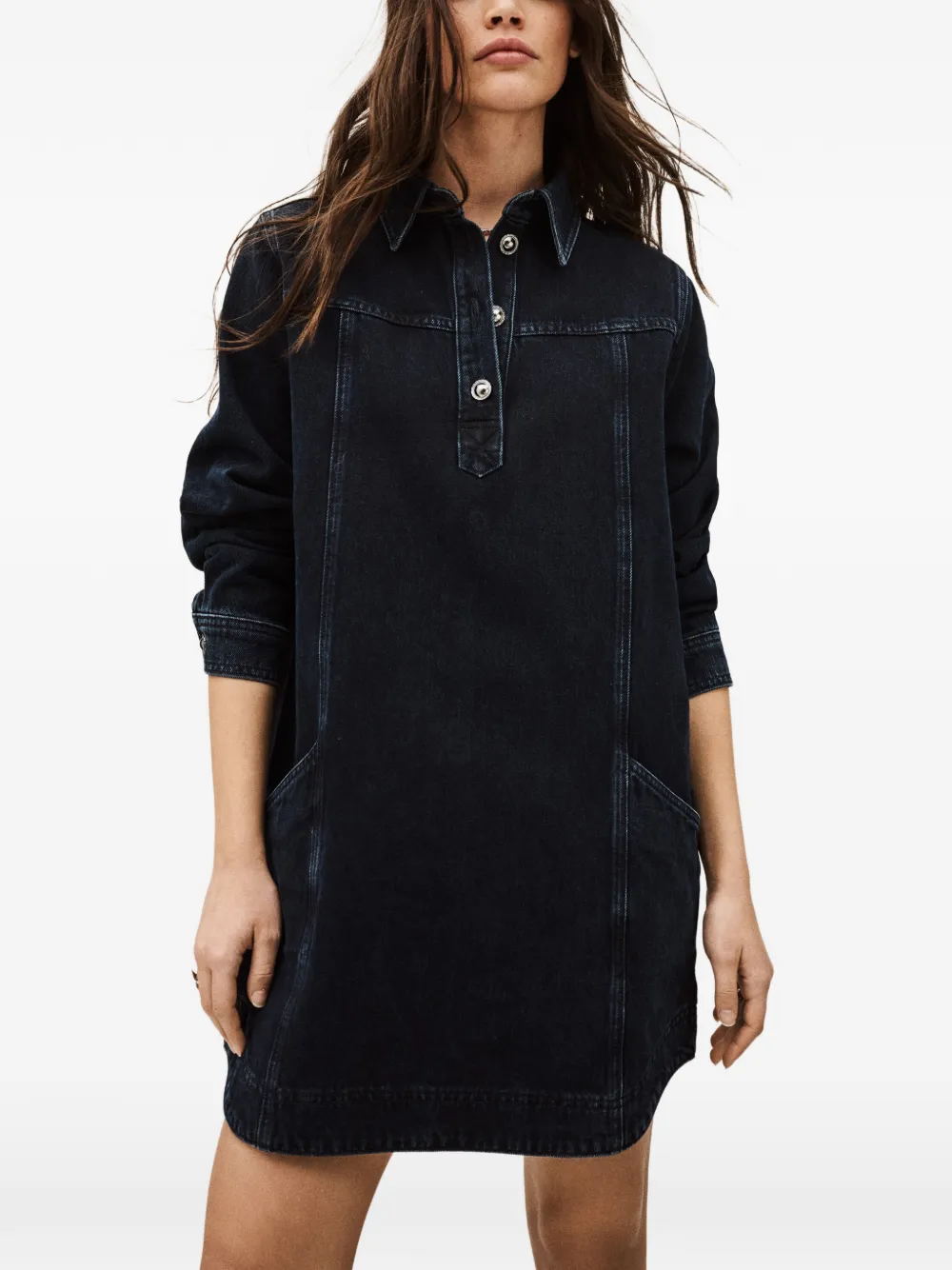 Ba&Sh Tona denim jurk met kraag met knopen Blauw