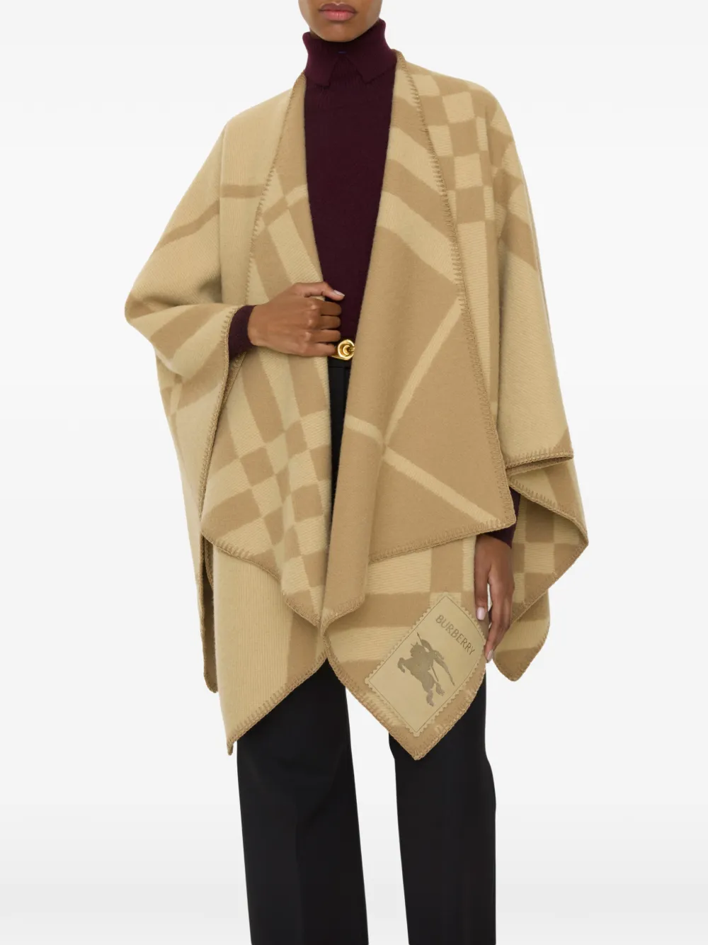  Burberry Check Wool Cashmere Cape - Neutrals 