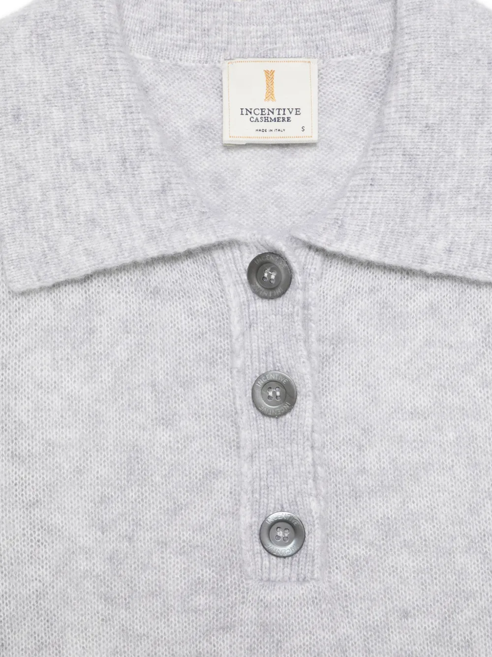 Incentive! Cashmere Buttoned Collar Polo Sweater - Grey 