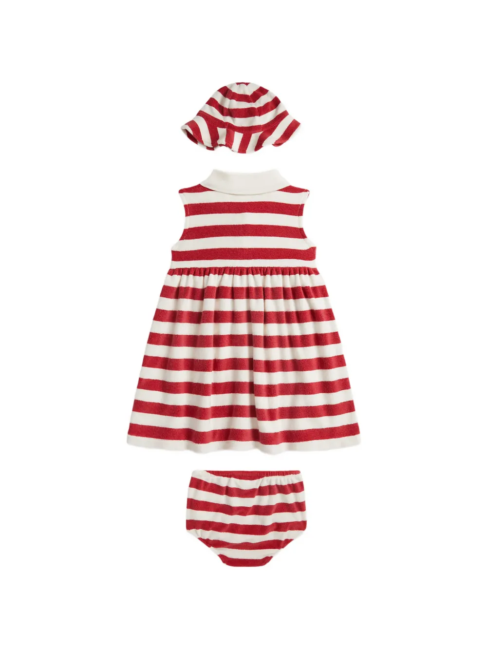Striped-Pattern Collared Dress Set (Set Of Three)