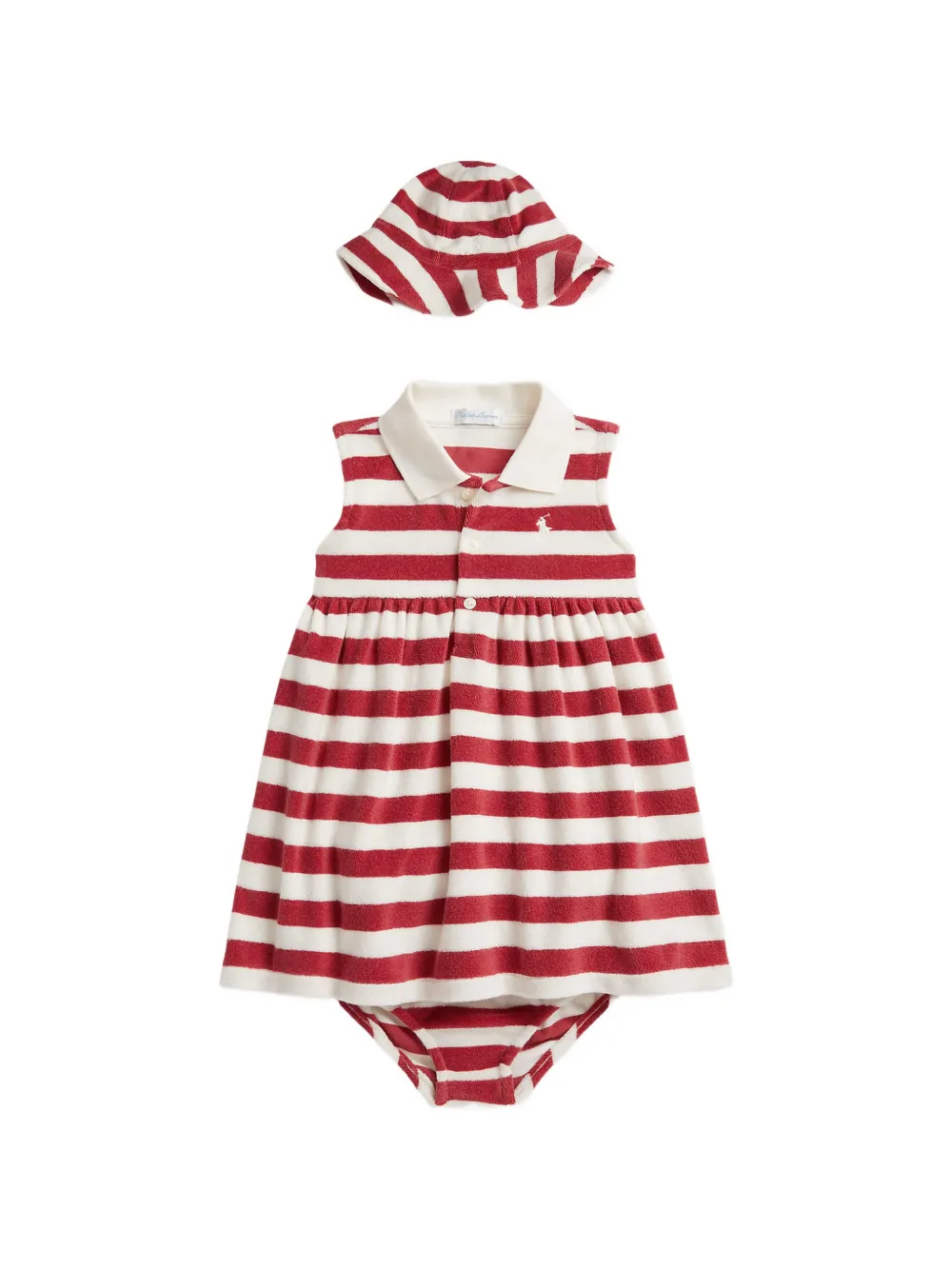 POLO RALPH LAUREN KIDS striped-pattern collared dress set (set of three) - Rosso