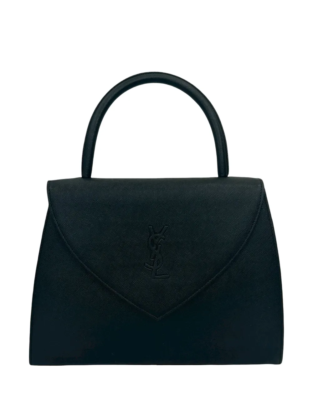 Saint Laurent Pre-Owned 20th Century Coated Calfskin Cassandre Logo Top Handle Flap Bag handbag - Nero