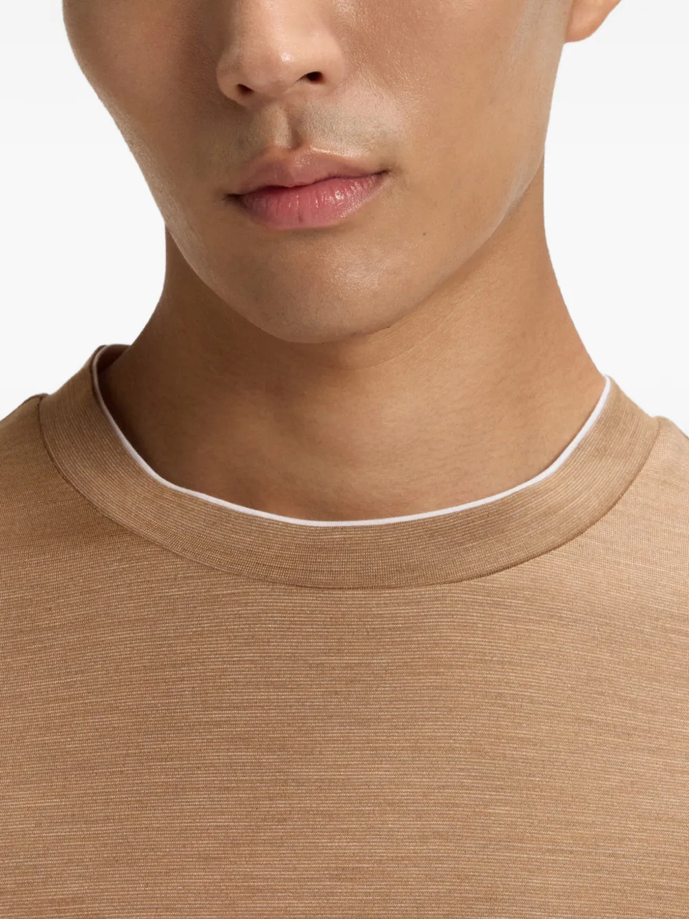 BOSS T-shirt met dubbele kraag Beige