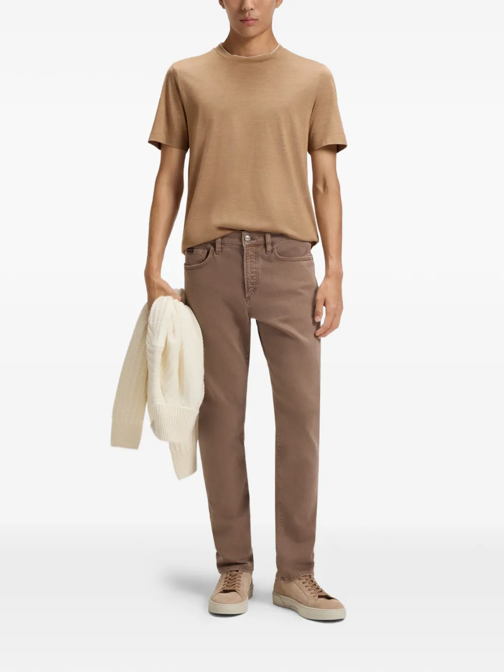 BOSS T-shirt met dubbele kraag Beige