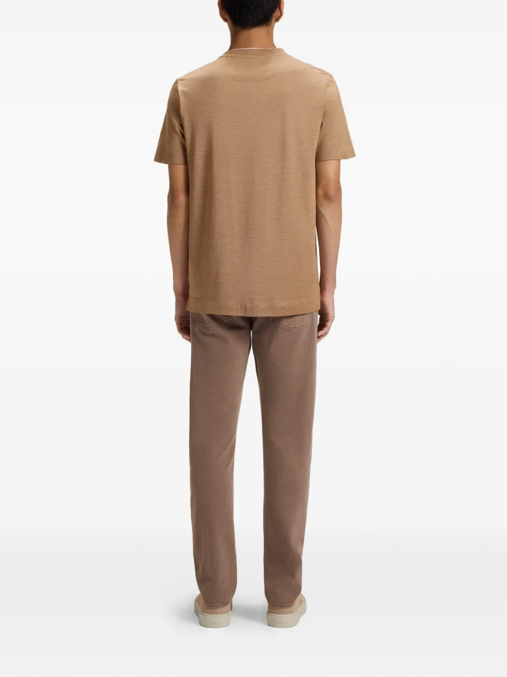 BOSS T-shirt met dubbele kraag Beige