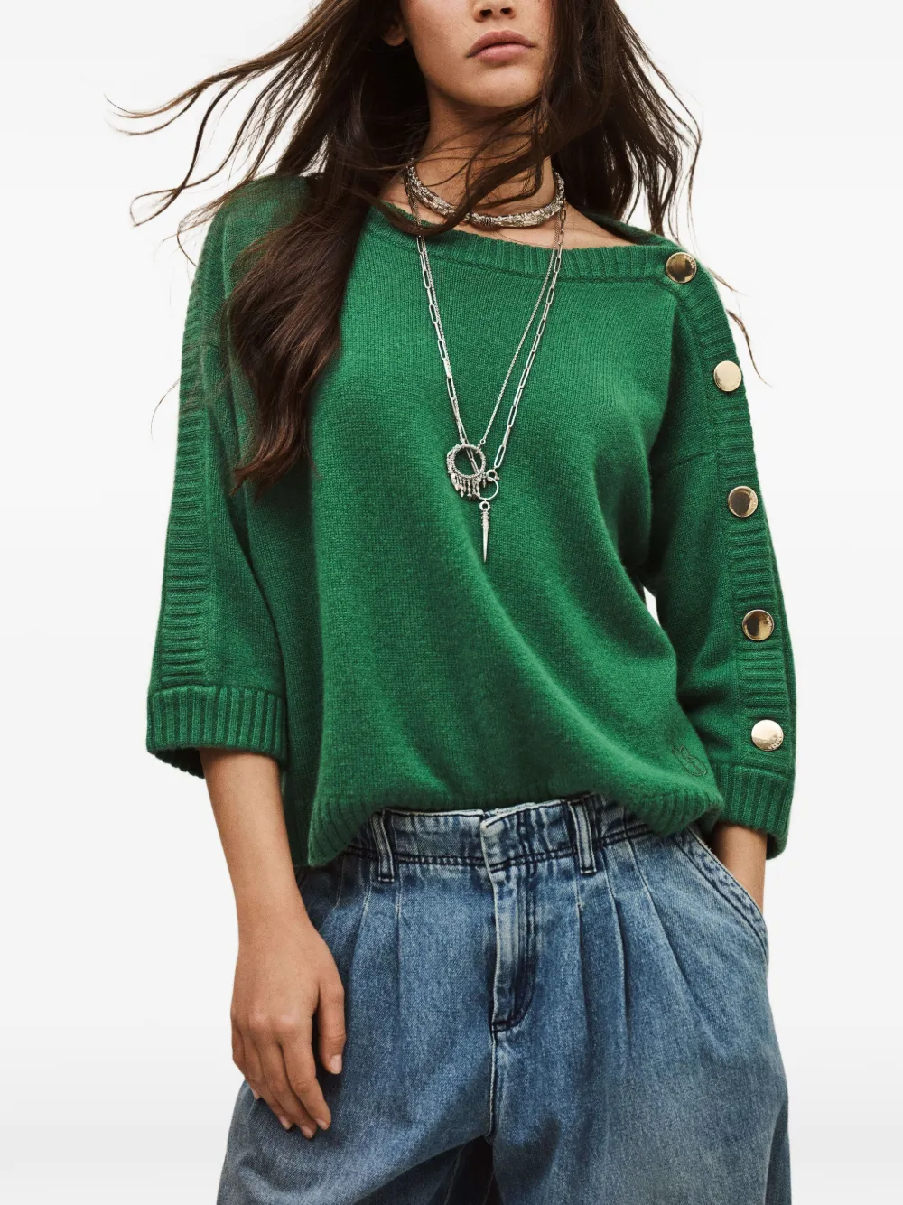  Ba&sh Pull Classy à Manche Boutonnée - Vert 