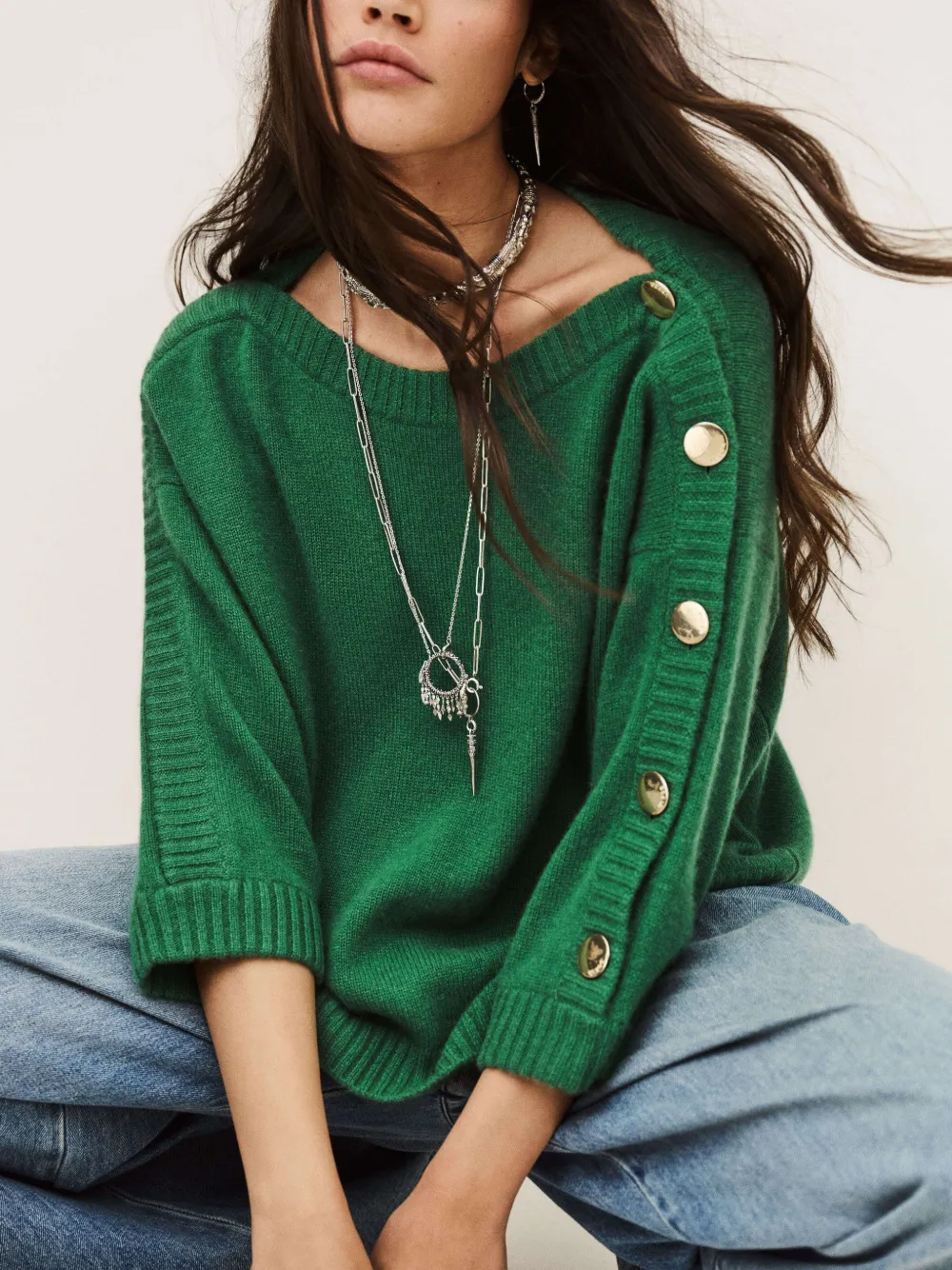 Ba&Sh Classy trui met mouwen met knopen Groen