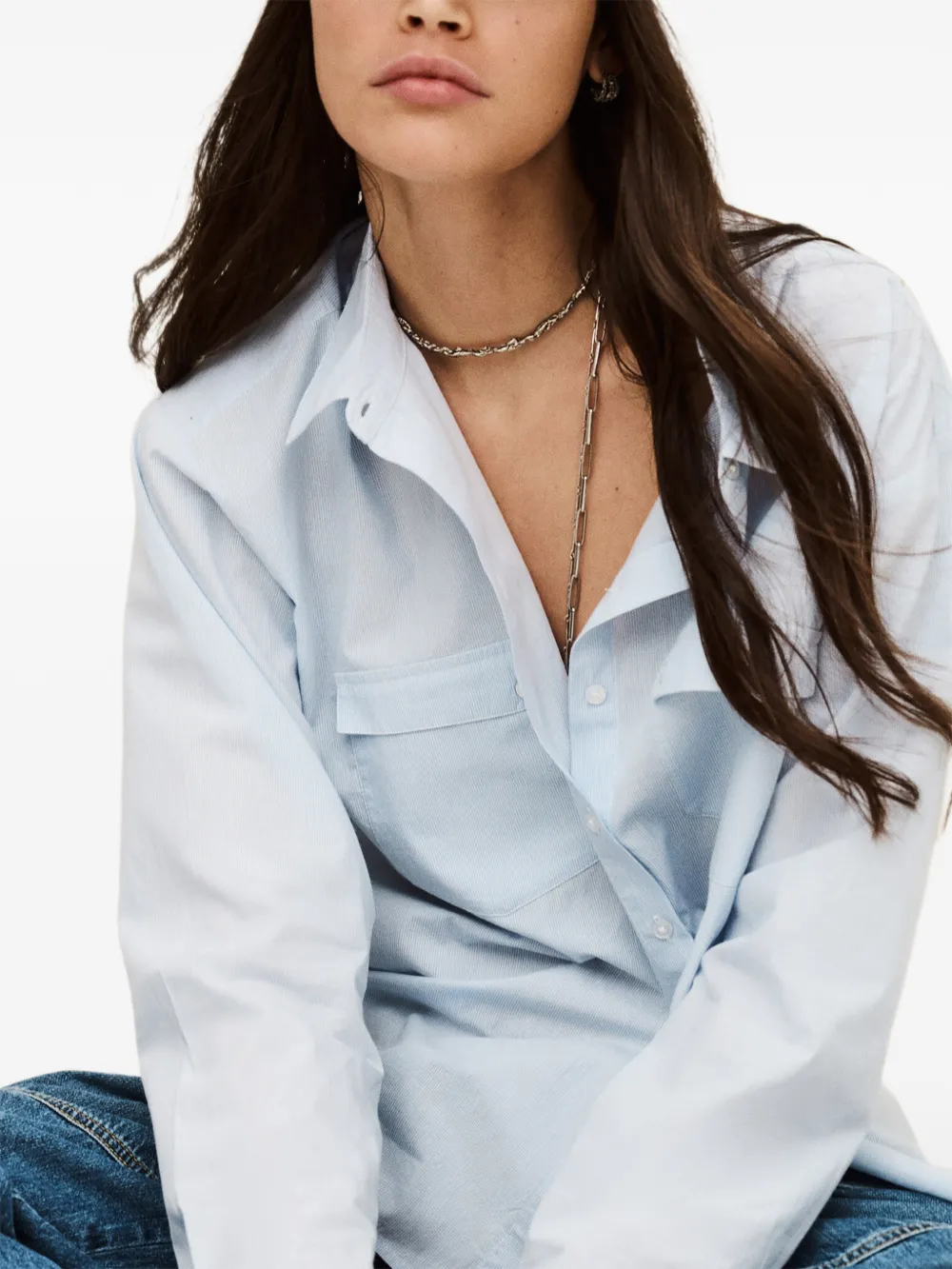 Ba&Sh Porzia blouse met voorzak en knopen Blauw