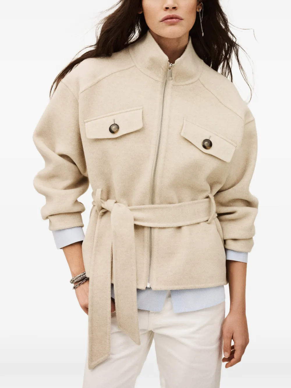  Ba&sh Lerica Belted Zipper-fastening Jacket - Neutrals 