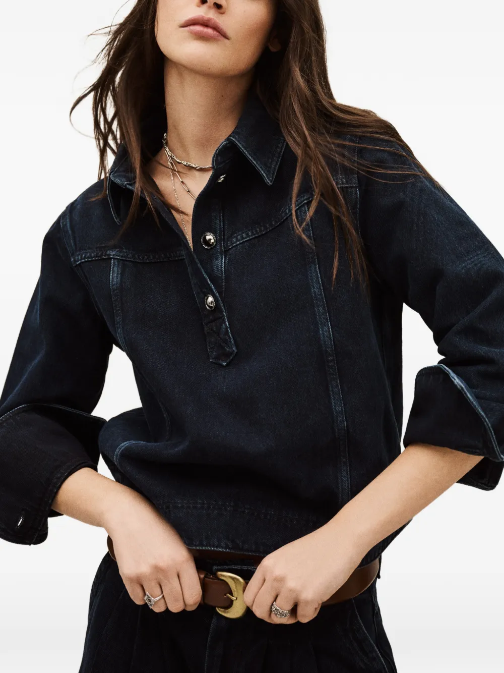 Ba&sh Tavy Buttoned-colar Polo Top - Blue 