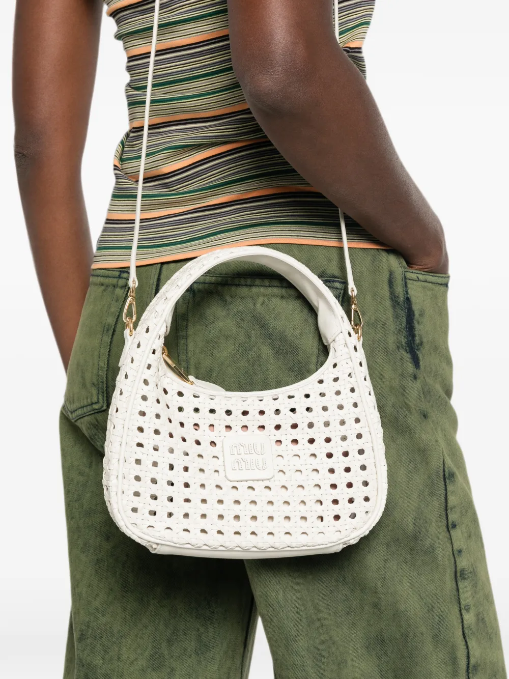Miu Wander geweven leren tas Wit