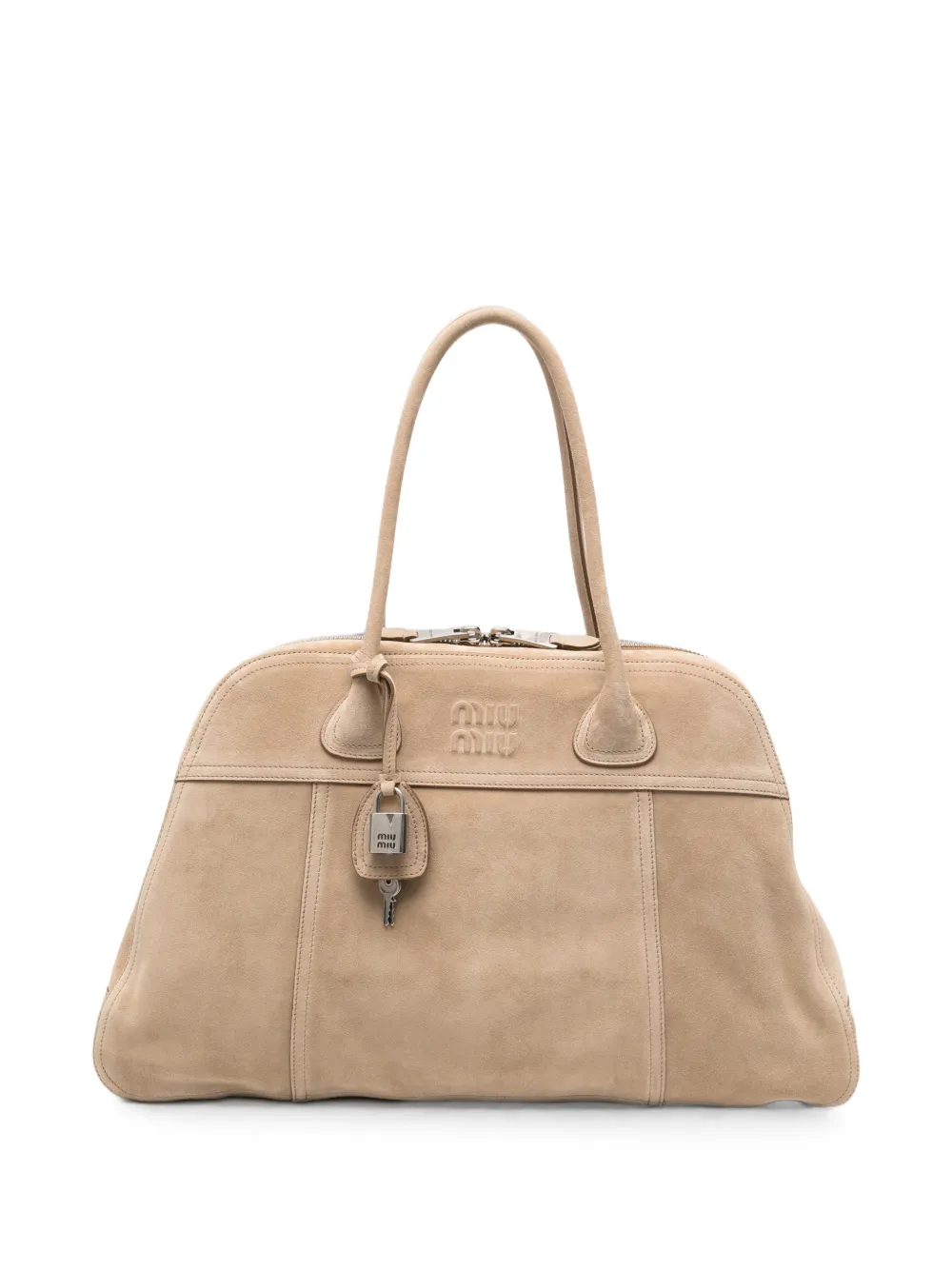 Miu Miu logo-embossed suede tote bag - Toni neutri