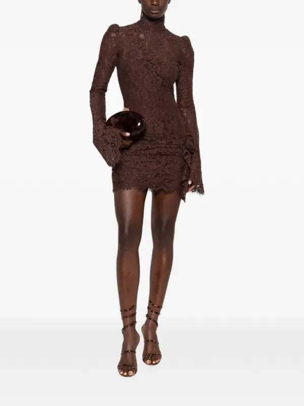 de la vali bodita long-sleeve lace mini dress BODITA MINI DRESS IN BROWN COTTON LACE