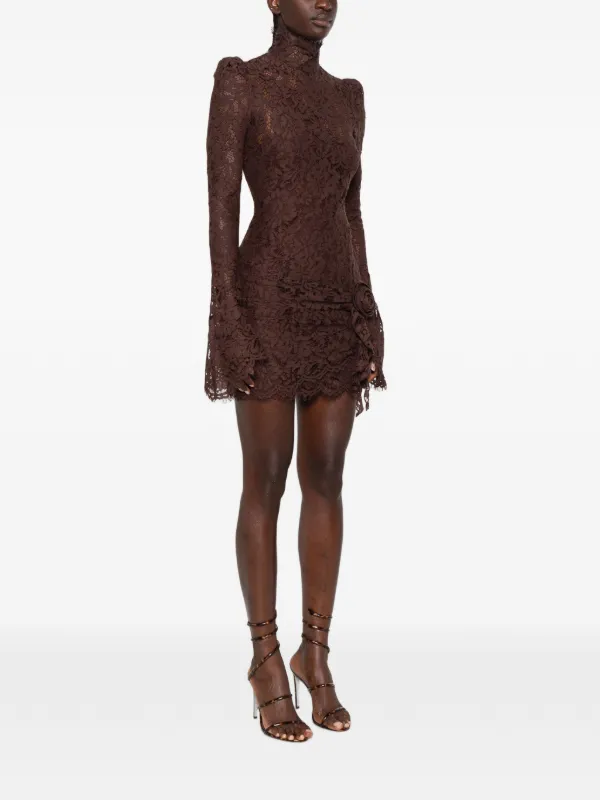 de la vali brown lace dress CLEMENTINA MAXI DRESS IN BROWN NYLON LACE