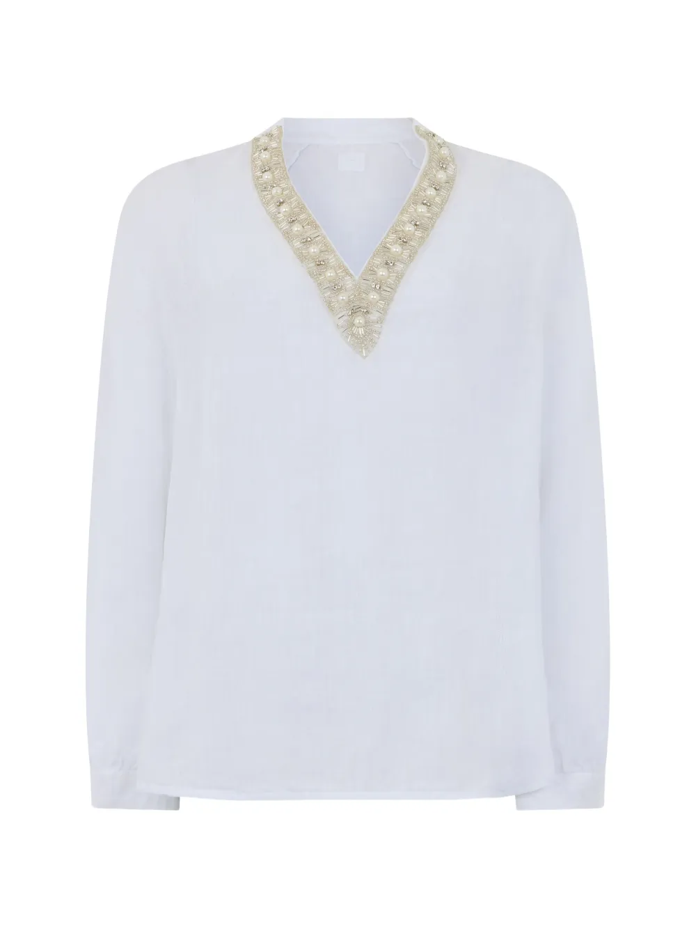 120% Lino V-neck embellished blouse - Bianco