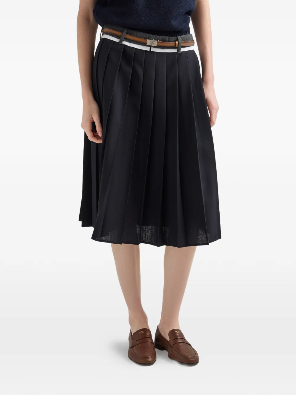 Prada Rush Stitch geplooide midi-rok Blauw