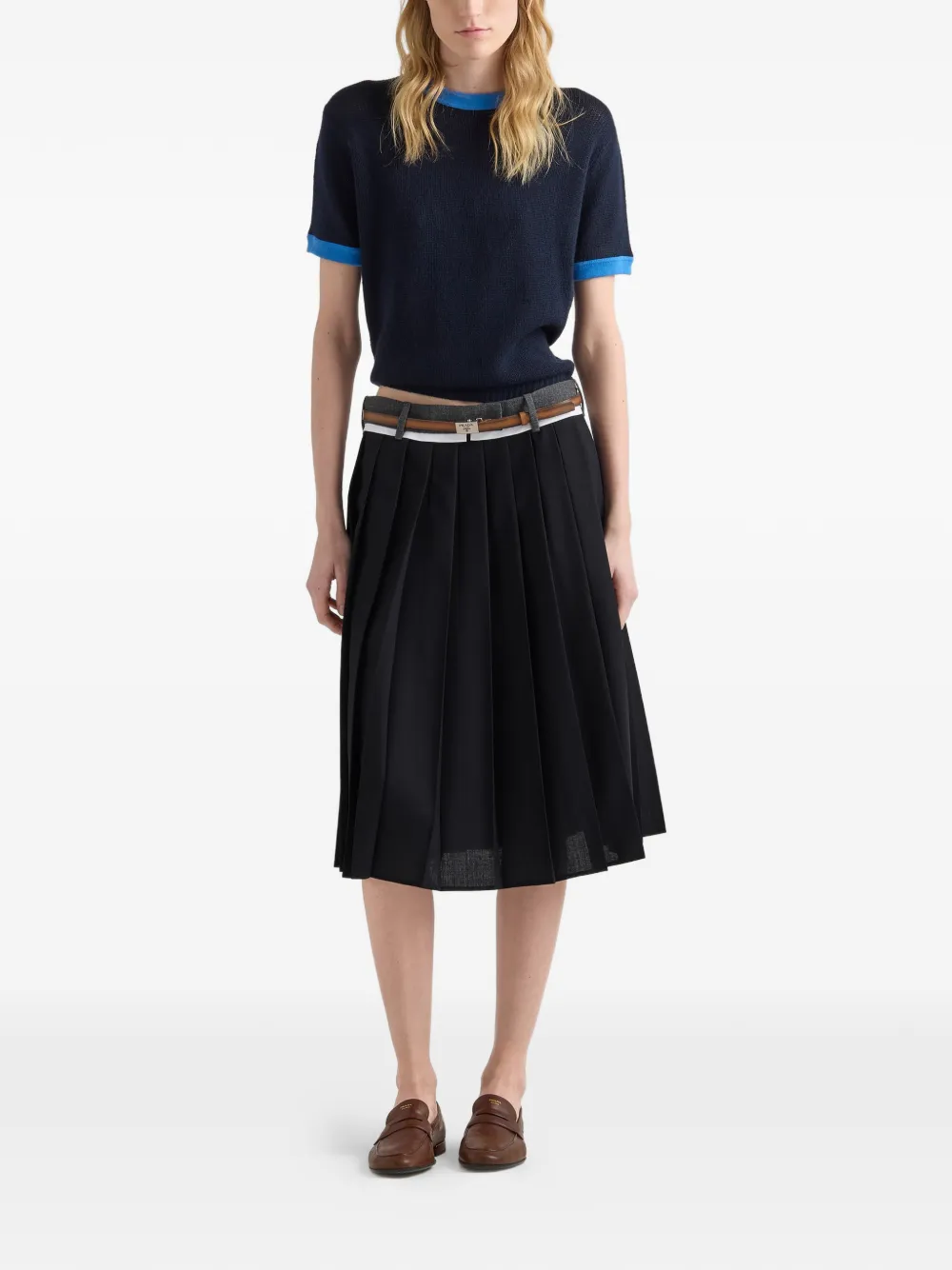 Prada Rush Stitch geplooide midi-rok Blauw