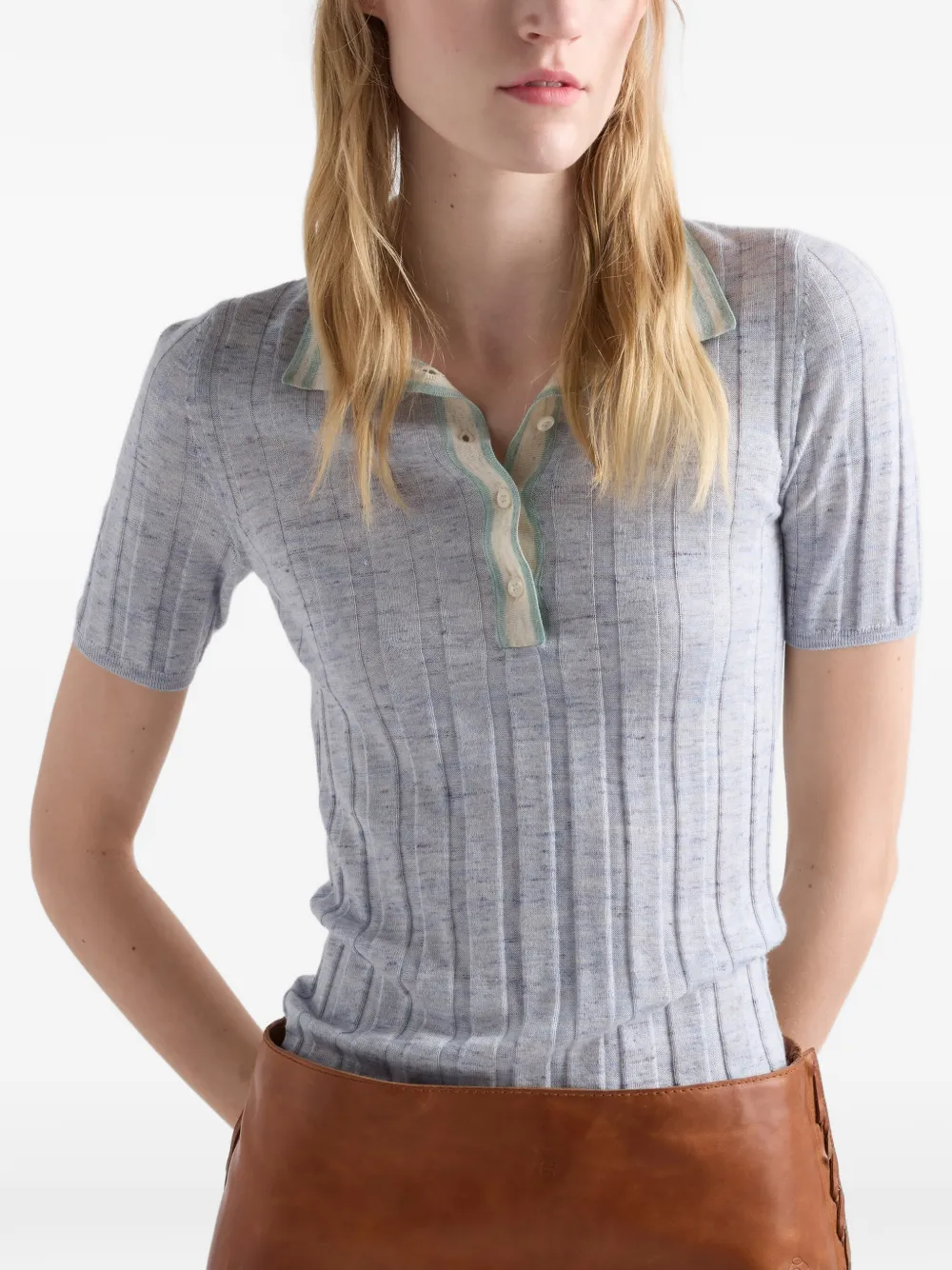Prada Kasjmier zijde en linnen polotrui Blauw