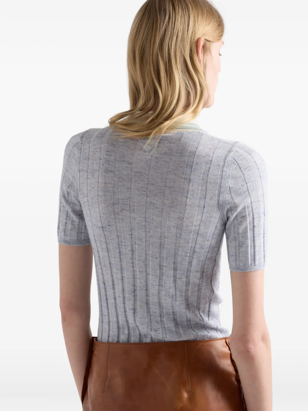 Prada Kasjmier zijde en linnen polotrui Blauw