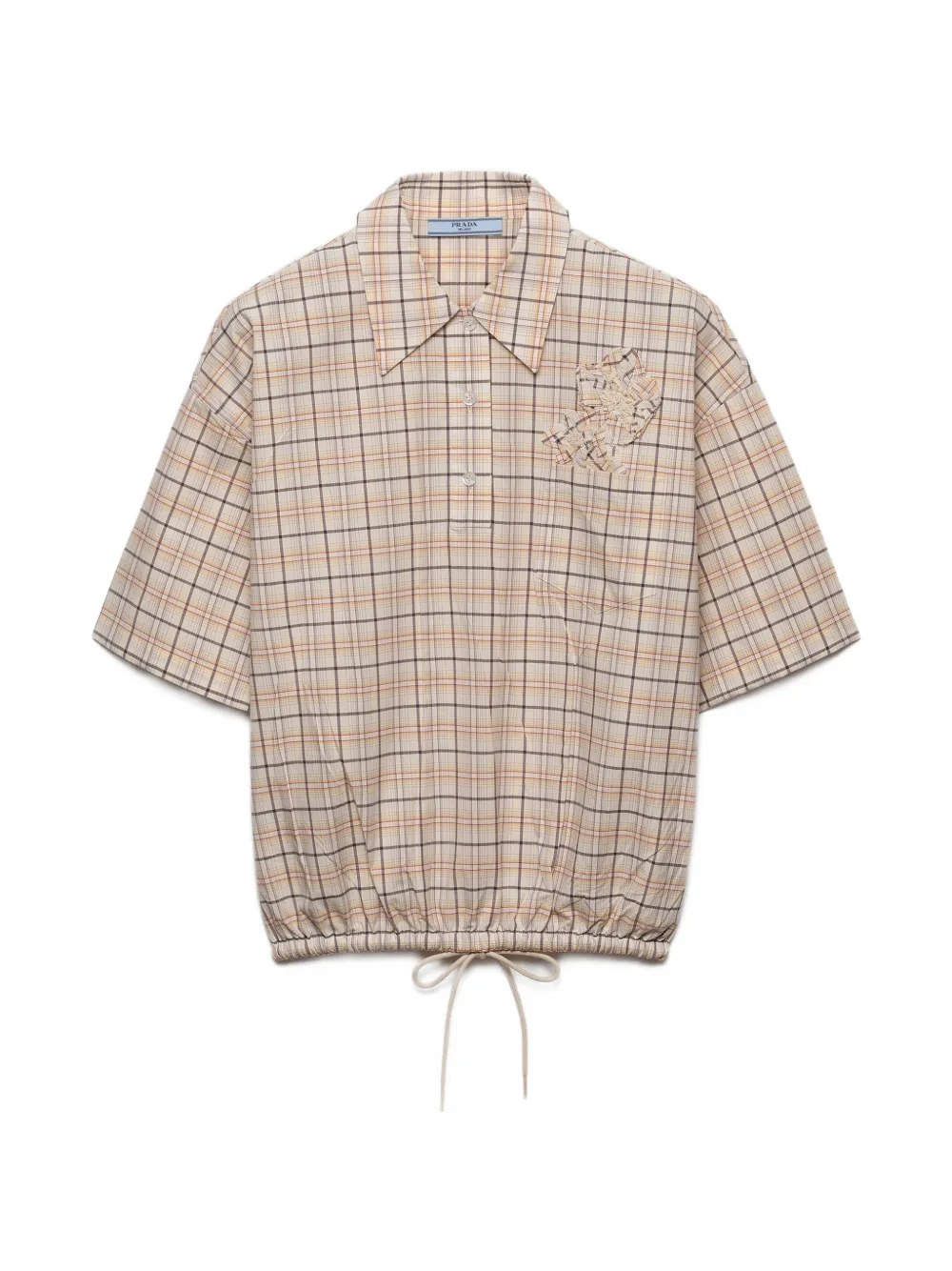 Prada Geruite blouse met bloemenapplicatie Beige