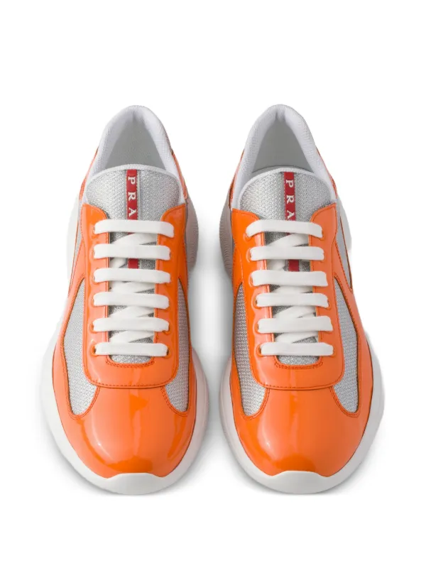 PRADA オレンジ スクエアトゥ シューズ Prada アメリカズカップ スニーカー | オレンジ | FARFETCH JP