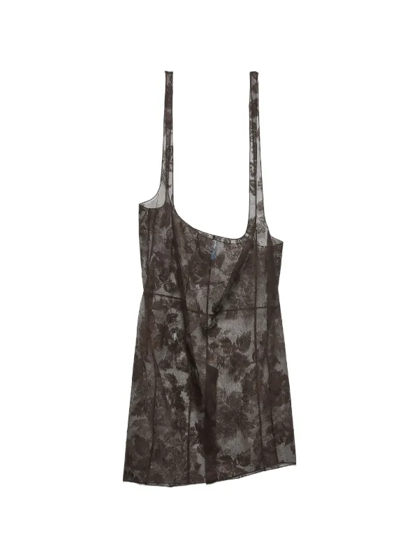 Prada Chantilly Lace Midi-skirt with Suspender Straps in Brown