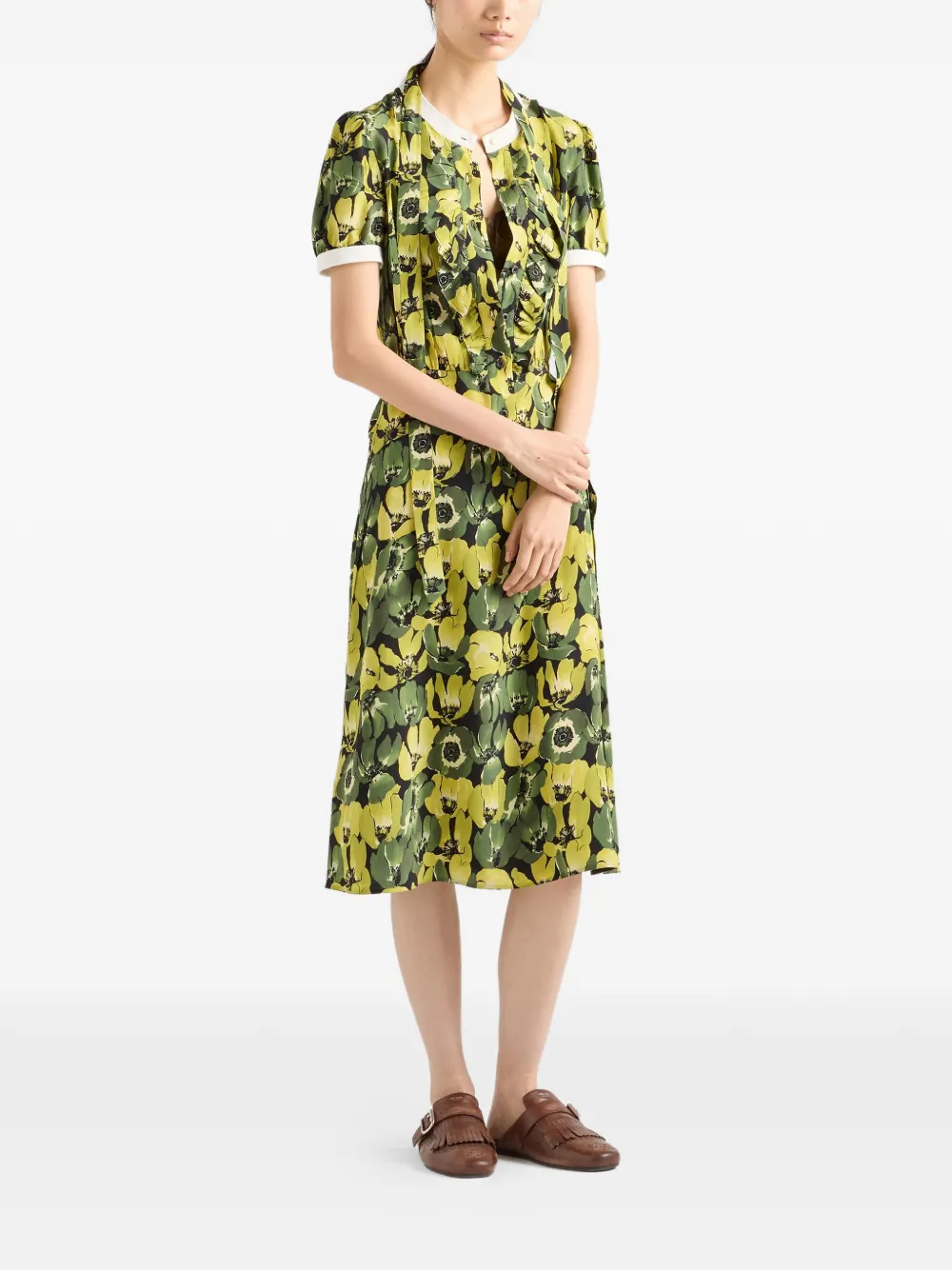 Prada Jurk van crêpe de chine Geel