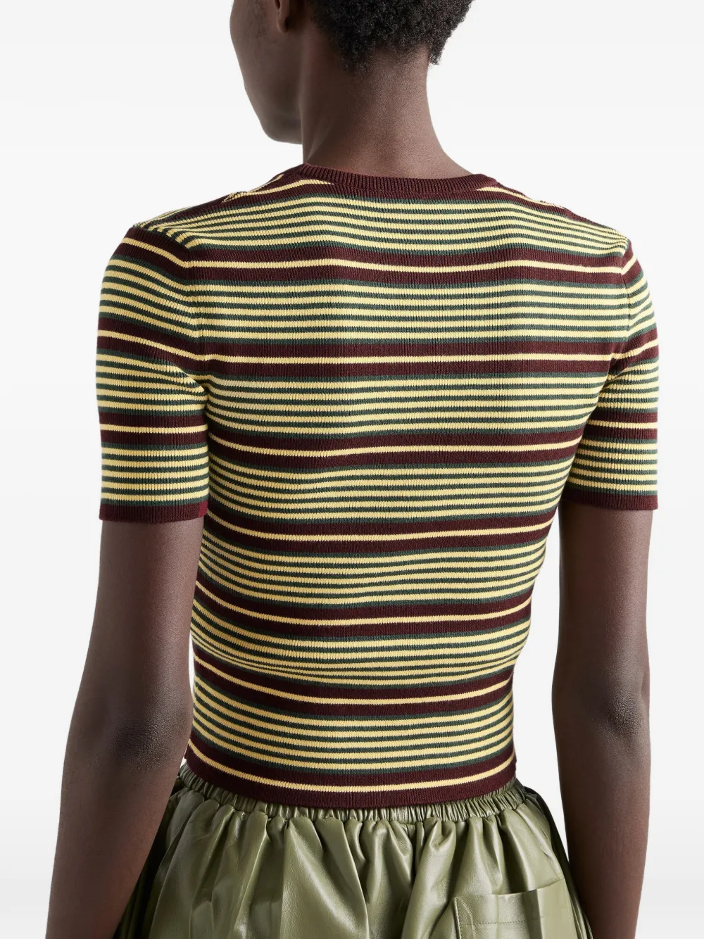  Prada Short-sleeved Striped Cotton Sweater - Green 