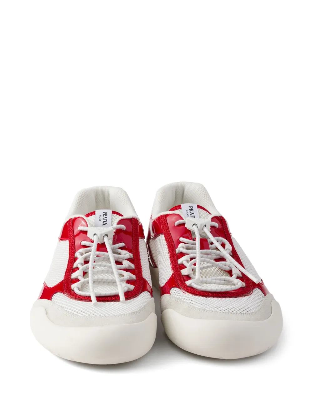 Prada Speedrock patent leather and mesh fabric sneakers Wit