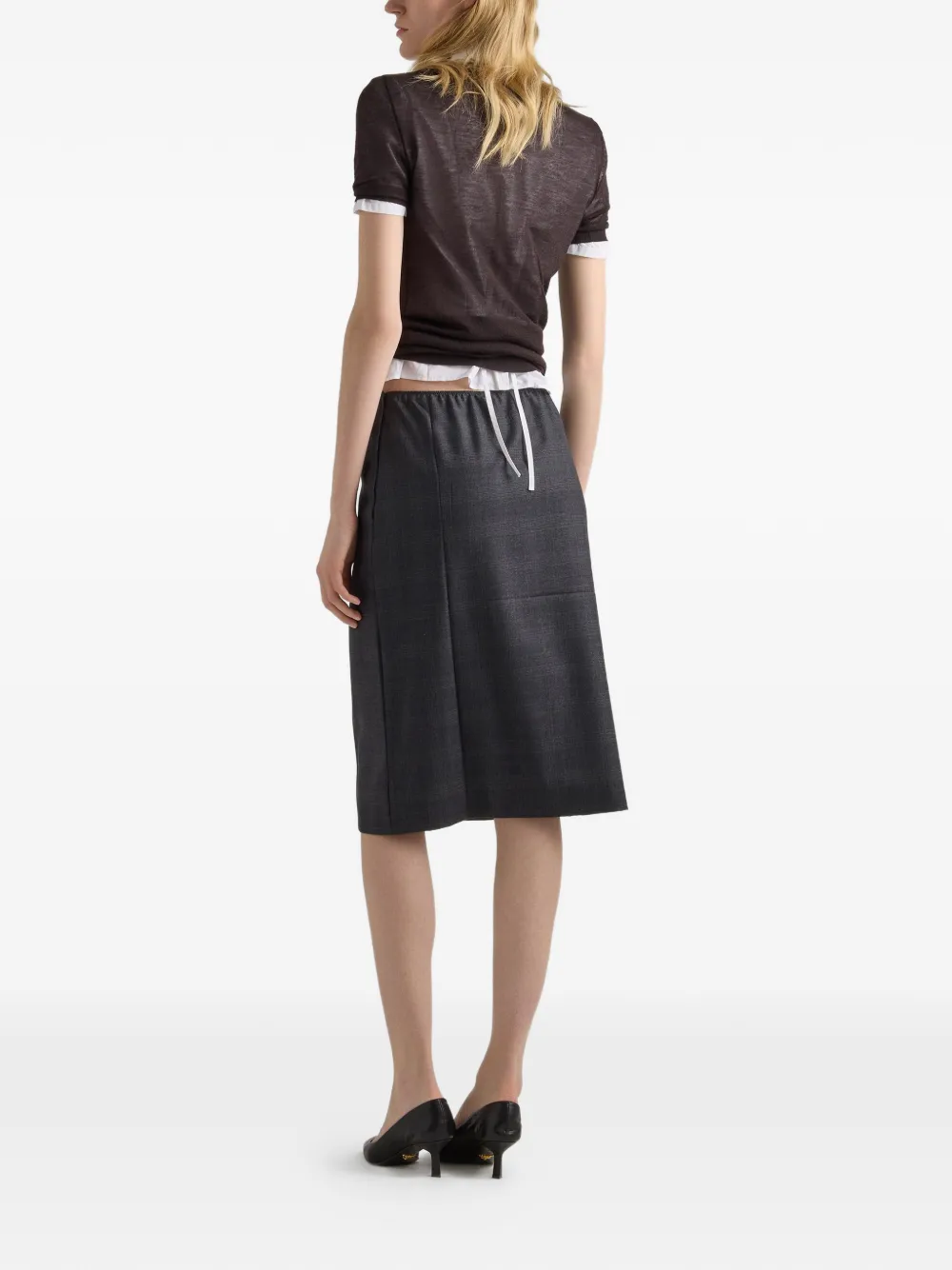  Prada Checked Wool Midi-skirt - Grey 