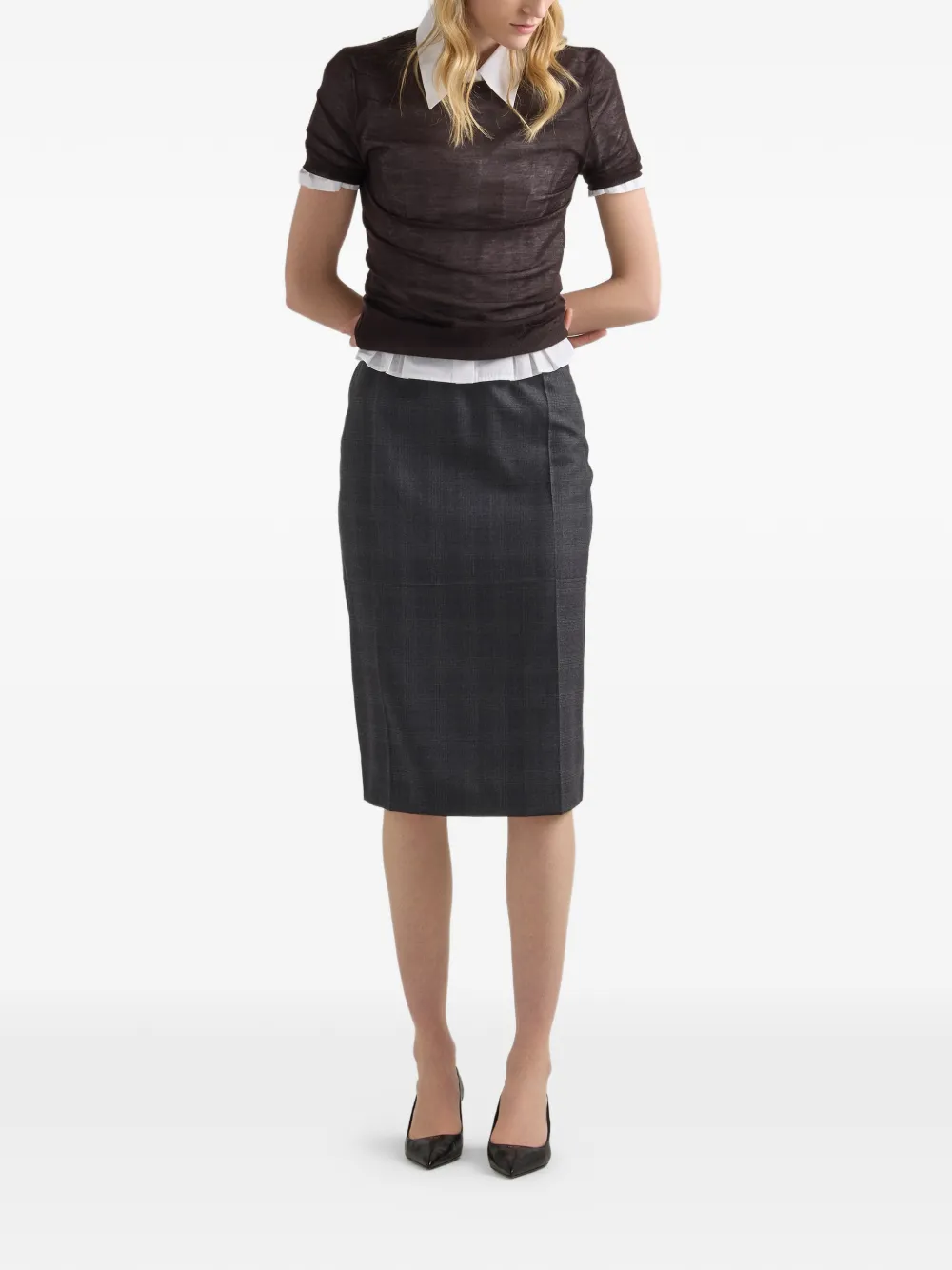 Prada Checked Wool Midi-skirt - Grey 