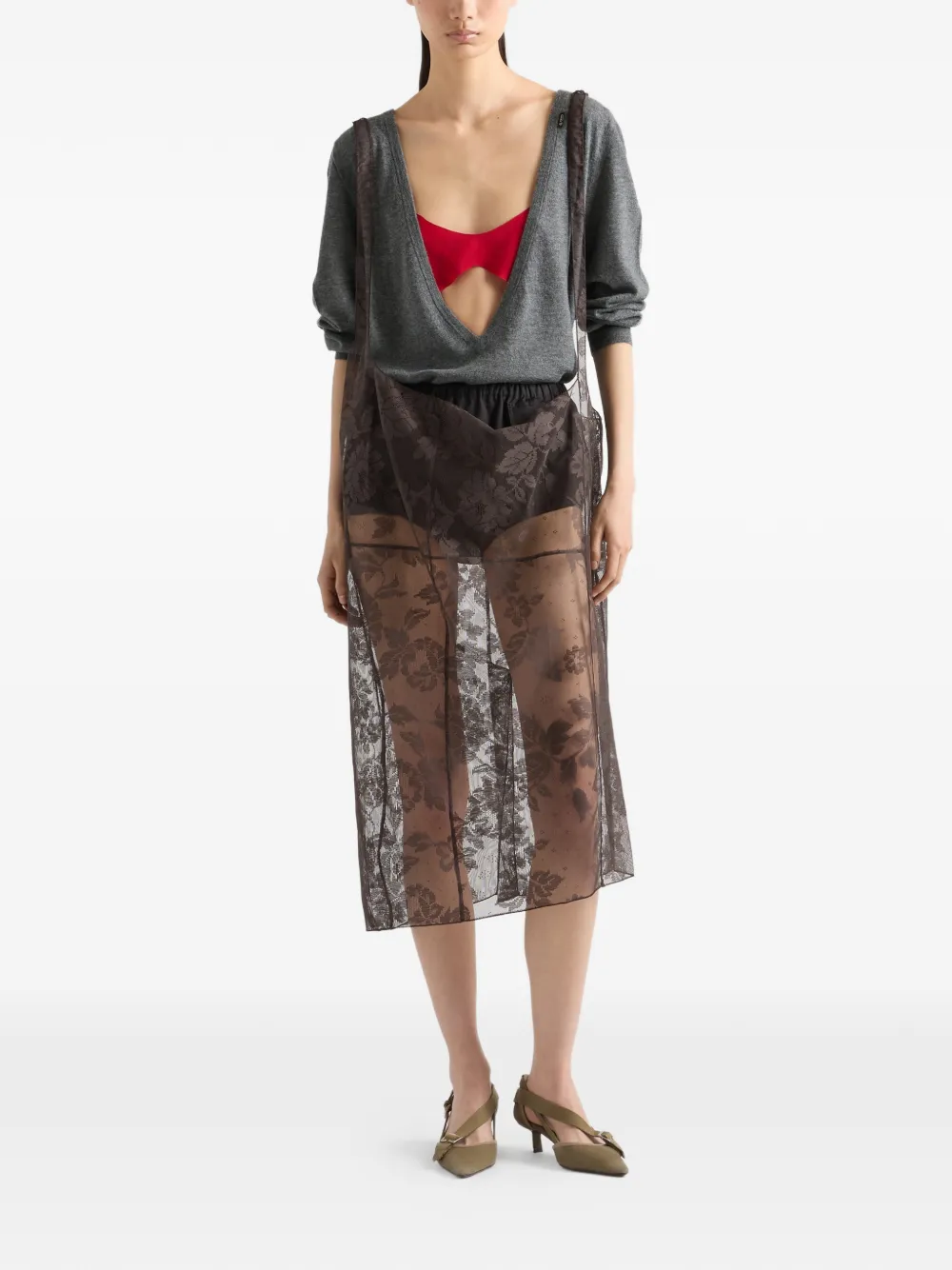  Prada Pull à Col V - Gris 